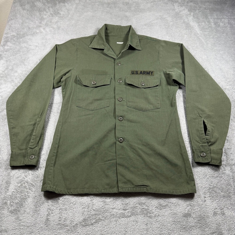US Army Utility Shirt Men Medium Green Vintage OG-507 Military Fatigue‎ Patch